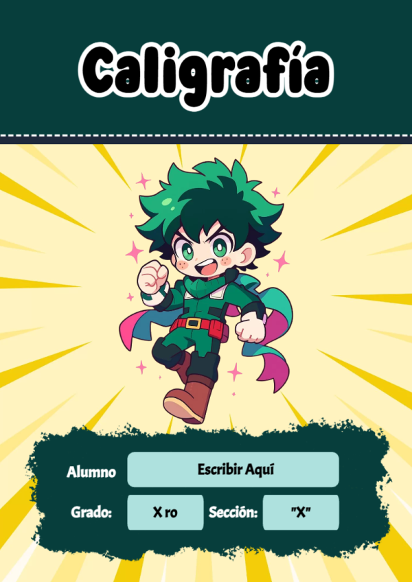 Portada de My Hero Academia de Caligrafía para cuaderno con estilo creativo - versión premium para imprimir