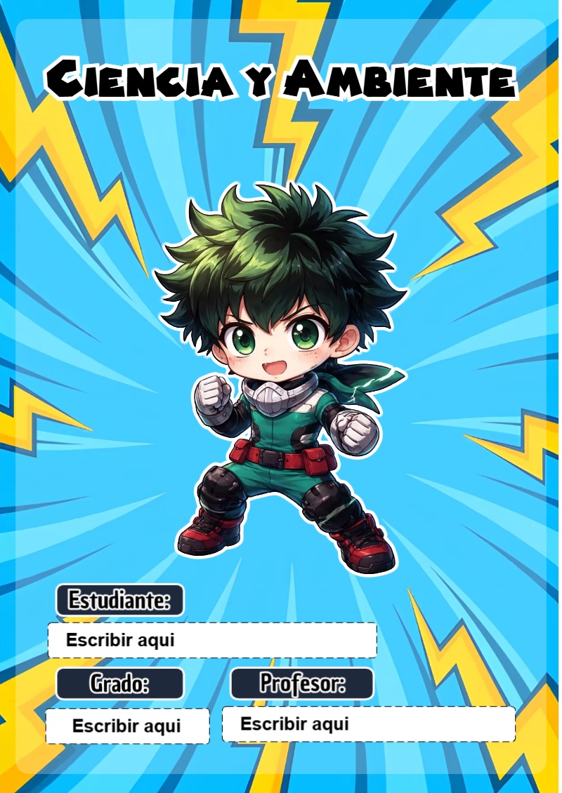 Portada de My Hero Academia de Ciencia y Ambiente para cuaderno con diseño escolar - estilo único para estudiantes