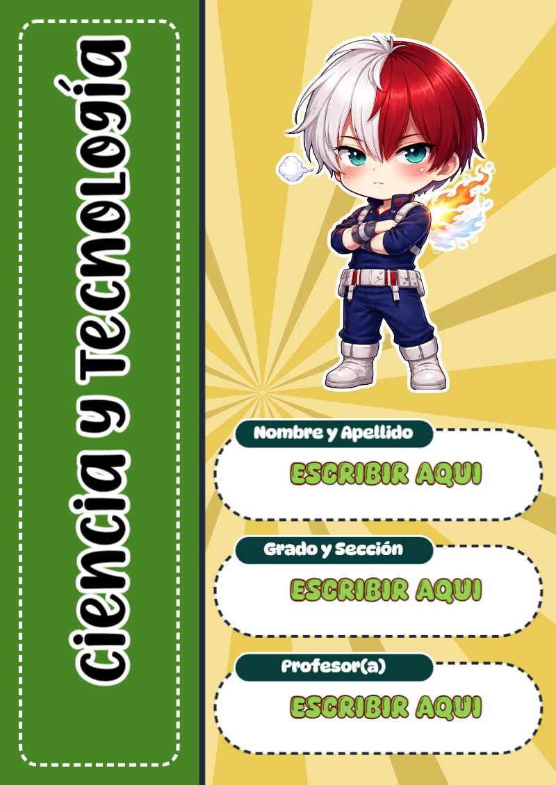 Portada de My Hero Academia de Ciencia y Tecnología para cuaderno llamativa y bonita - versión premium para imprimir