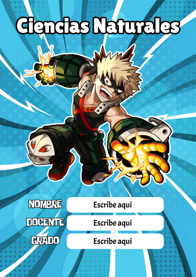 Portada de My Hero Academia de Ciencias Naturales para cuaderno lista para imprimir en A4 - con colores vivos y llamativos