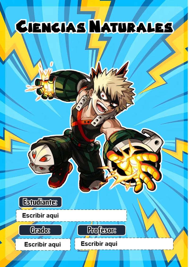 Portada de My Hero Academia de Ciencias Naturales Editable para Imprimir Gratis