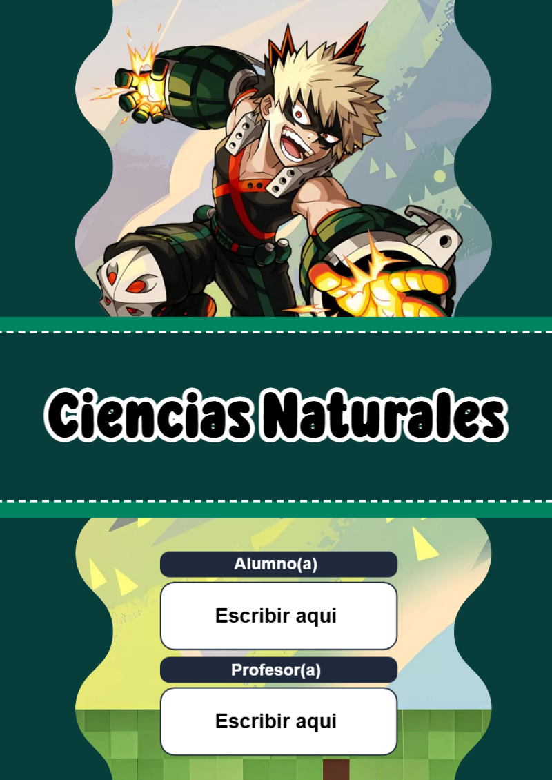 Portada de My Hero Academia de Ciencias Naturales Editable para Imprimir Gratis