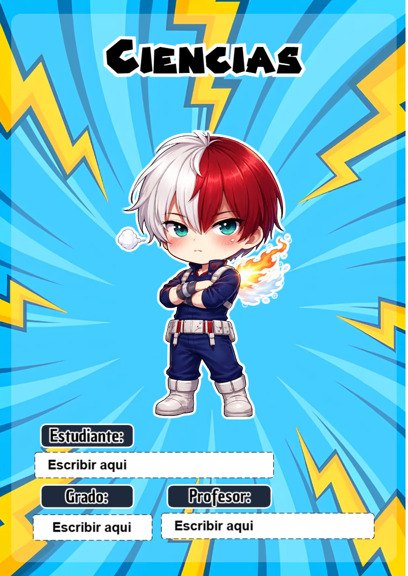 Portada de My Hero Academia de Ciencias para cuaderno lista para imprimir en A4 - creación especial de Mini Canva