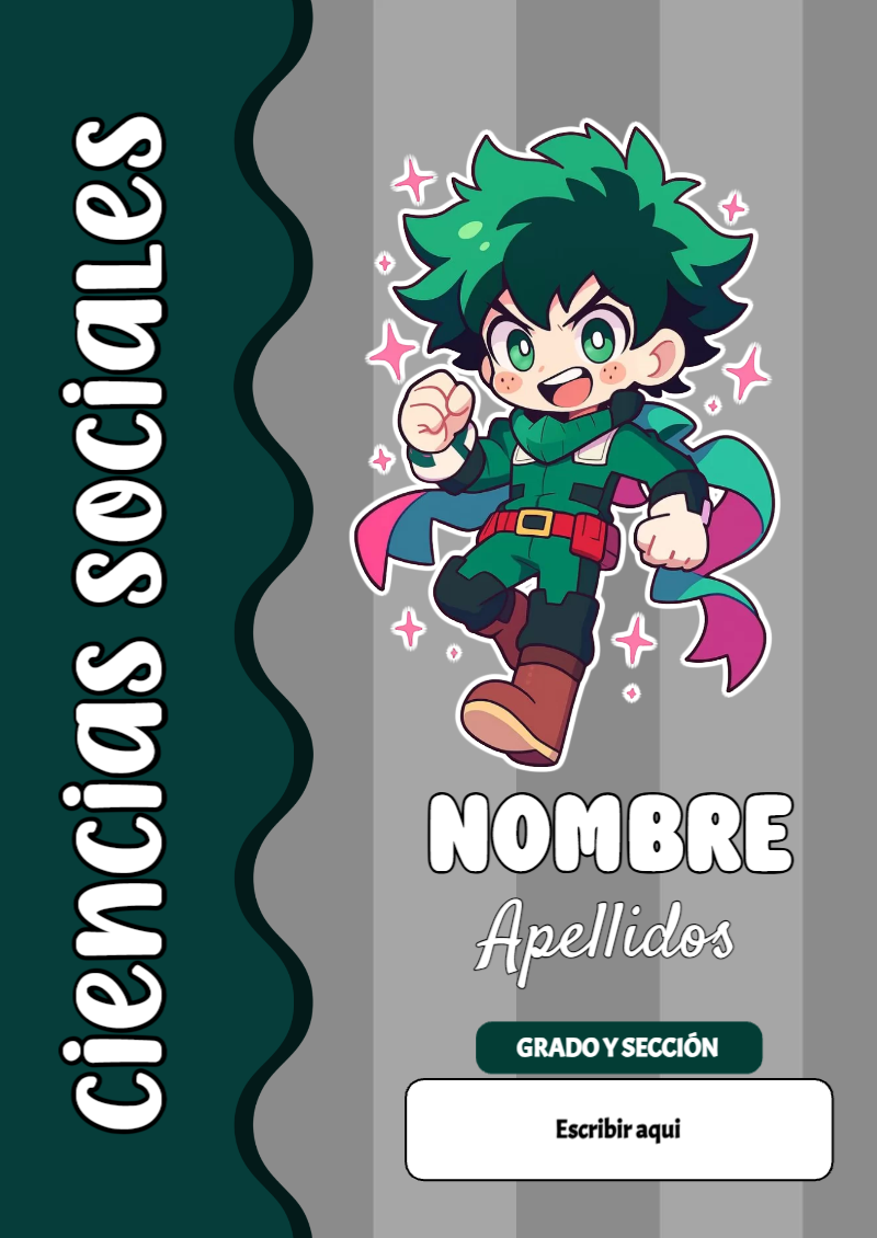 Portada de My Hero Academia de Ciencias Sociales para cuaderno para primaria - diseño exclusivo y original
