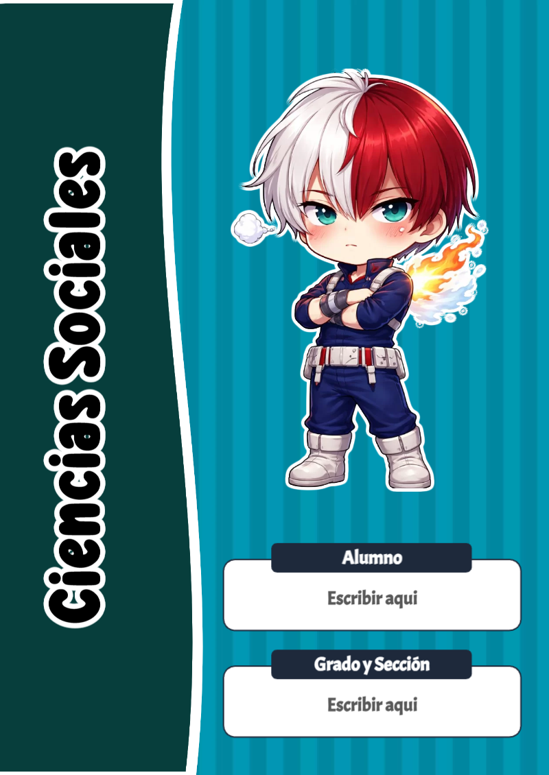 Portada de My Hero Academia de Ciencias Sociales para cuaderno con diseño escolar - disponible para descarga gratuita