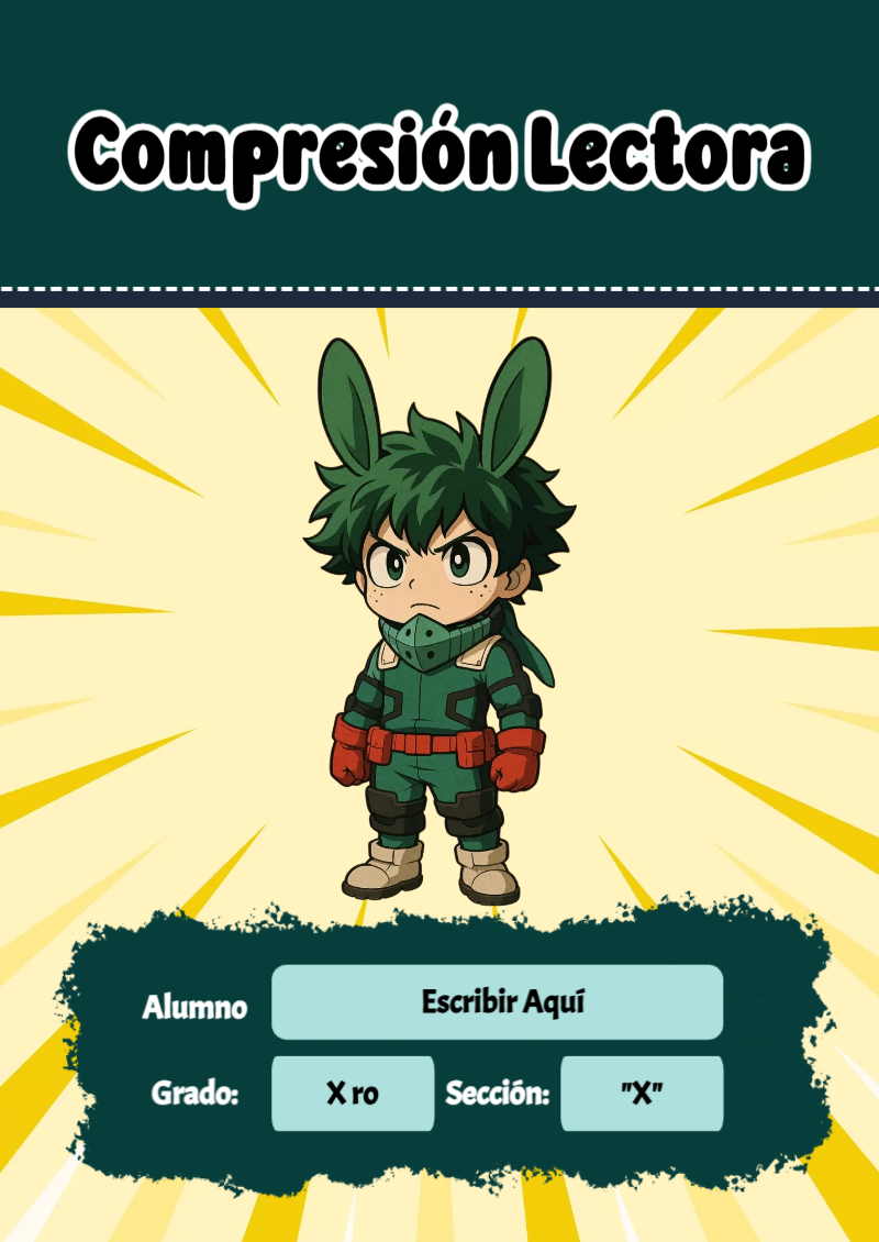 Portada de My Hero Academia de Compresión Lectora Editable para Imprimir Gratis