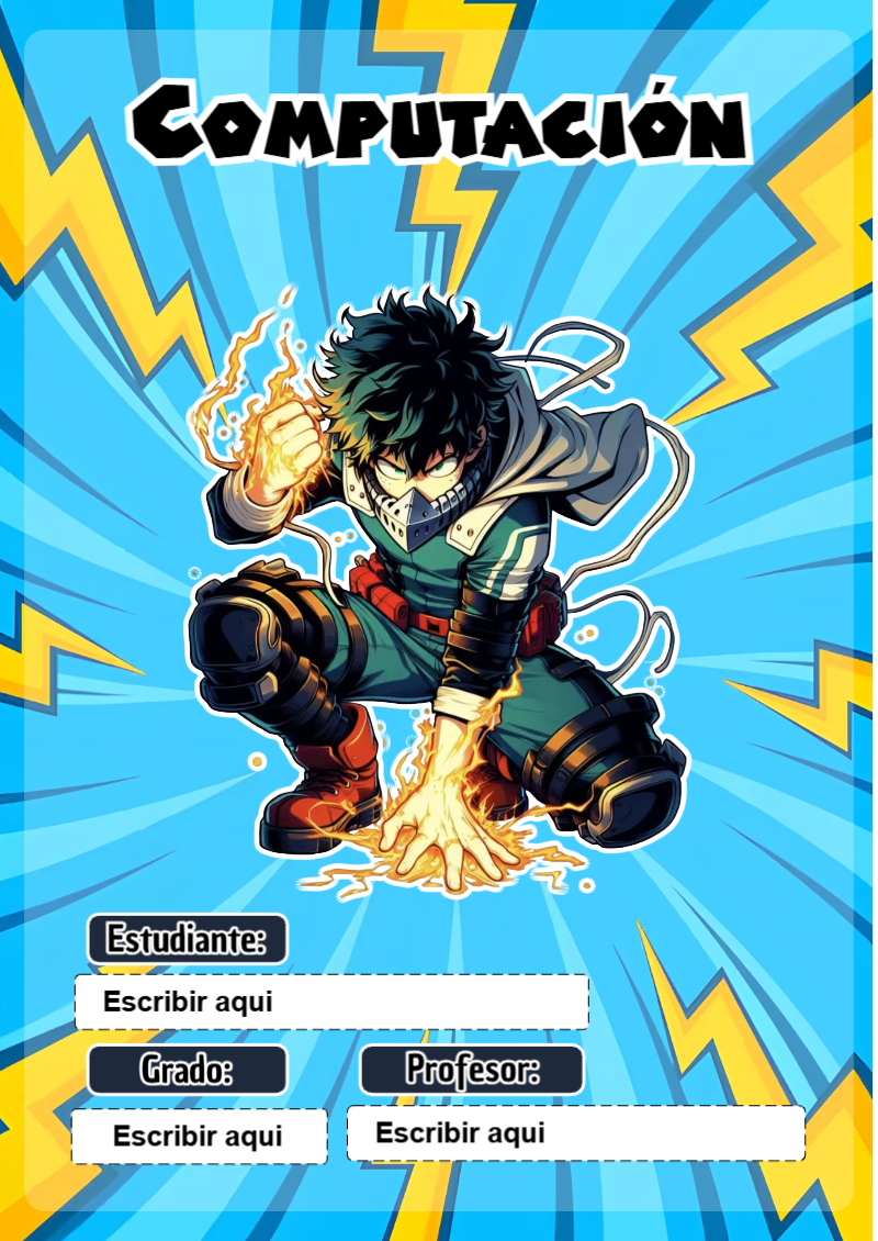Portada de My Hero Academia de Computación Editable para Imprimir Gratis