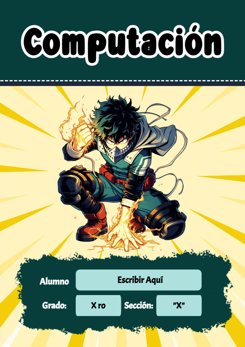 Portada de My Hero Academia de Computación Editable para Imprimir Gratis