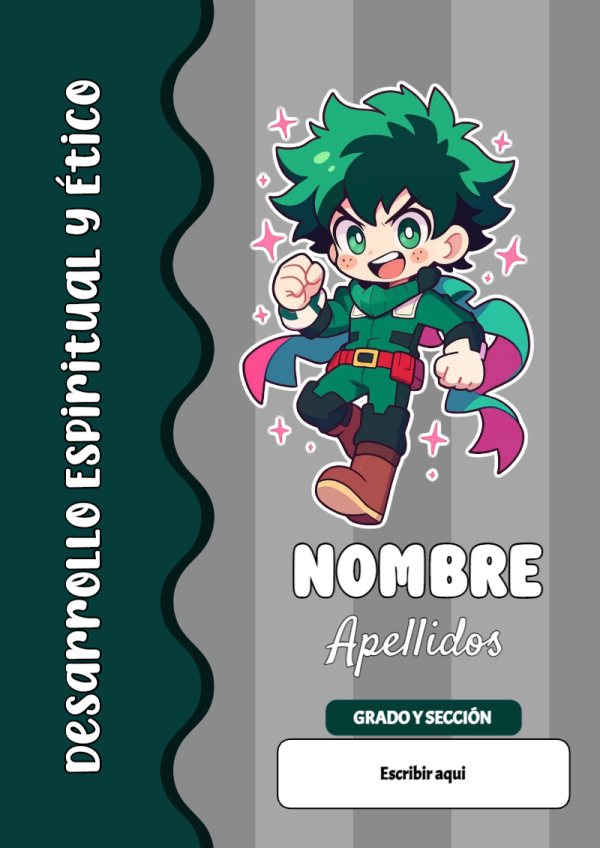 Portada de My Hero Academia de Desarrollo Espiritual y Ético para cuaderno personalizada para imprimir - ideal para el nuevo año escolar