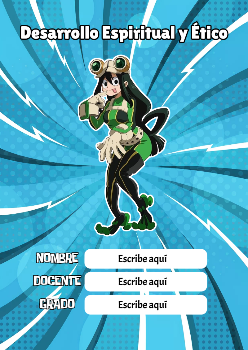 Portada de My Hero Academia de Desarrollo Espiritual y Ético Editable para Imprimir Gratis