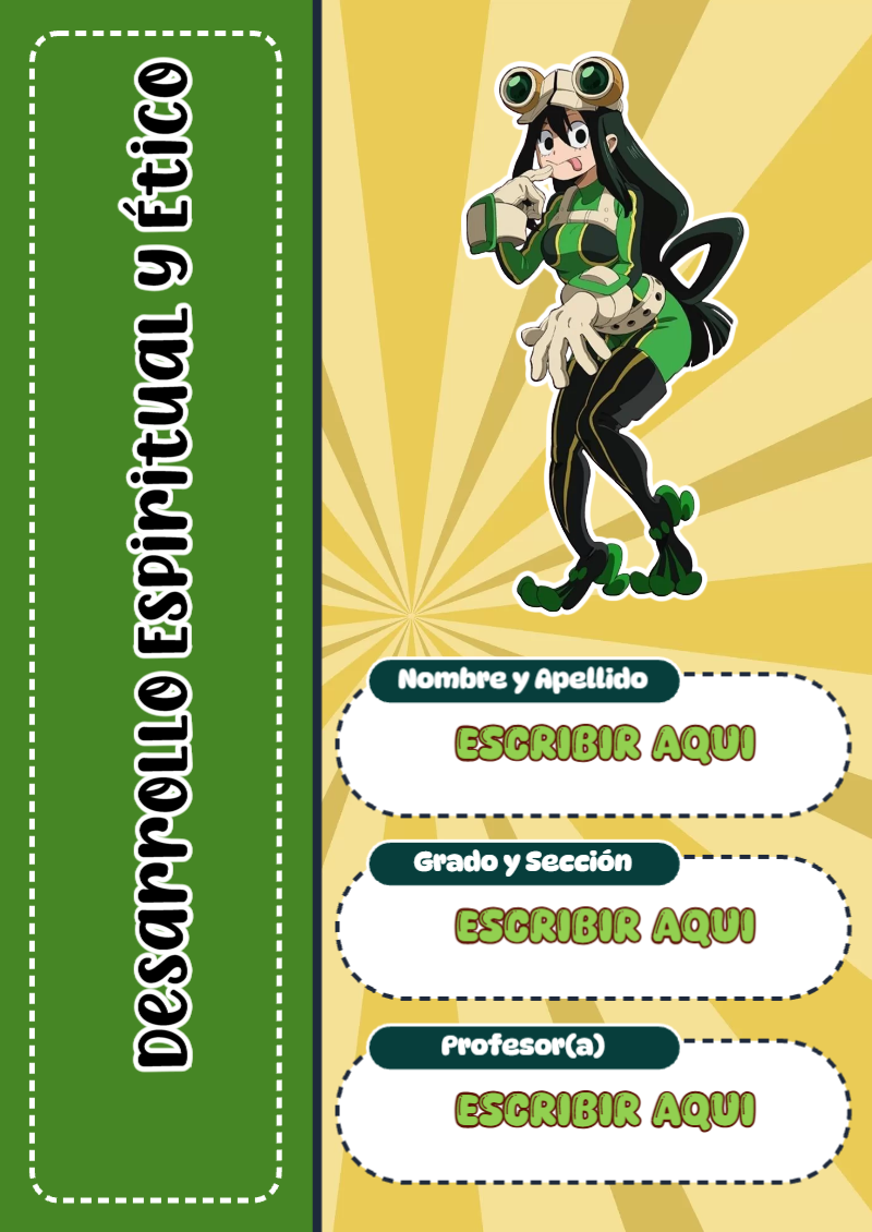Portada de My Hero Academia de Desarrollo Espiritual y Ético Editable para Imprimir Gratis