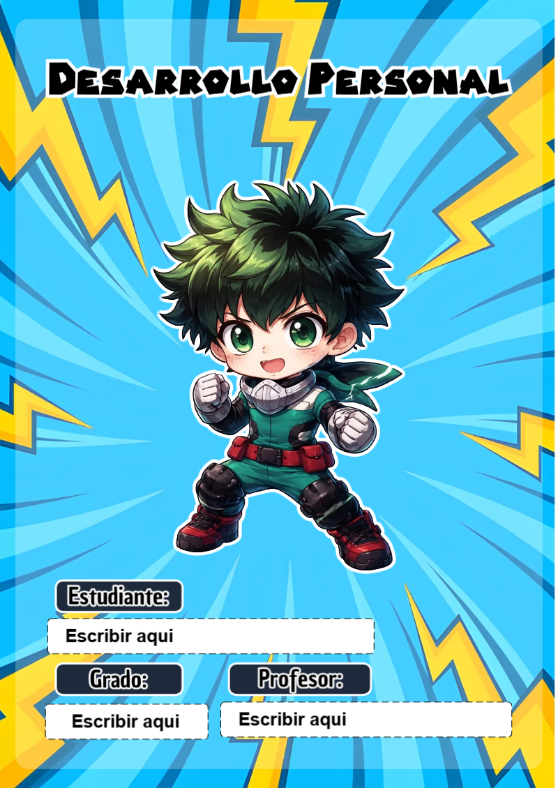 Portada de My Hero Academia de Desarrollo Personal Editable para Imprimir Gratis