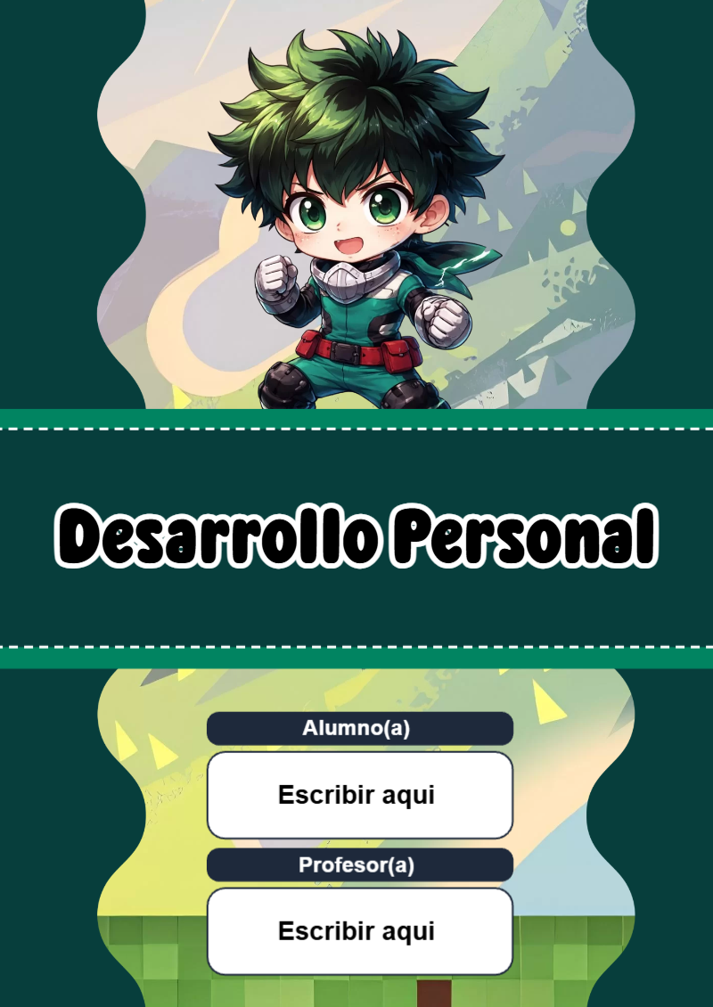 Portada de My Hero Academia de Desarrollo Personal Editable para Imprimir Gratis