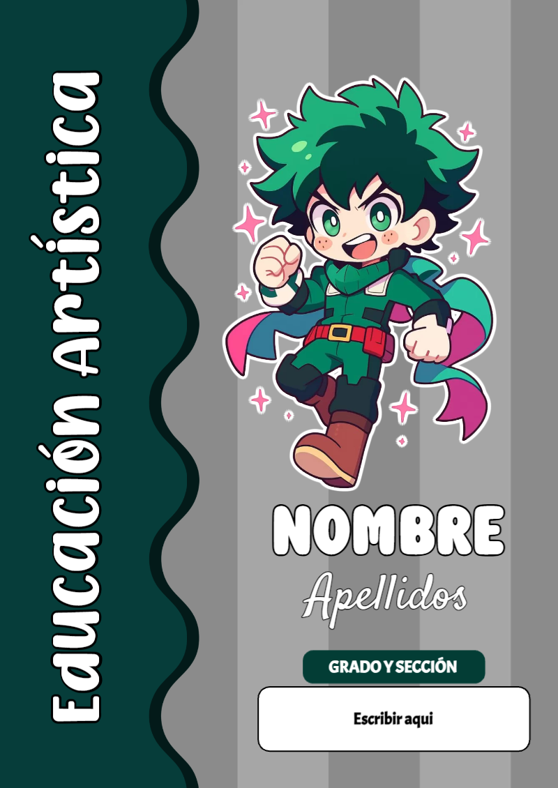 Portada de My Hero Academia de Educación Artística para cuaderno en tamaño A4 - estilo único para estudiantes