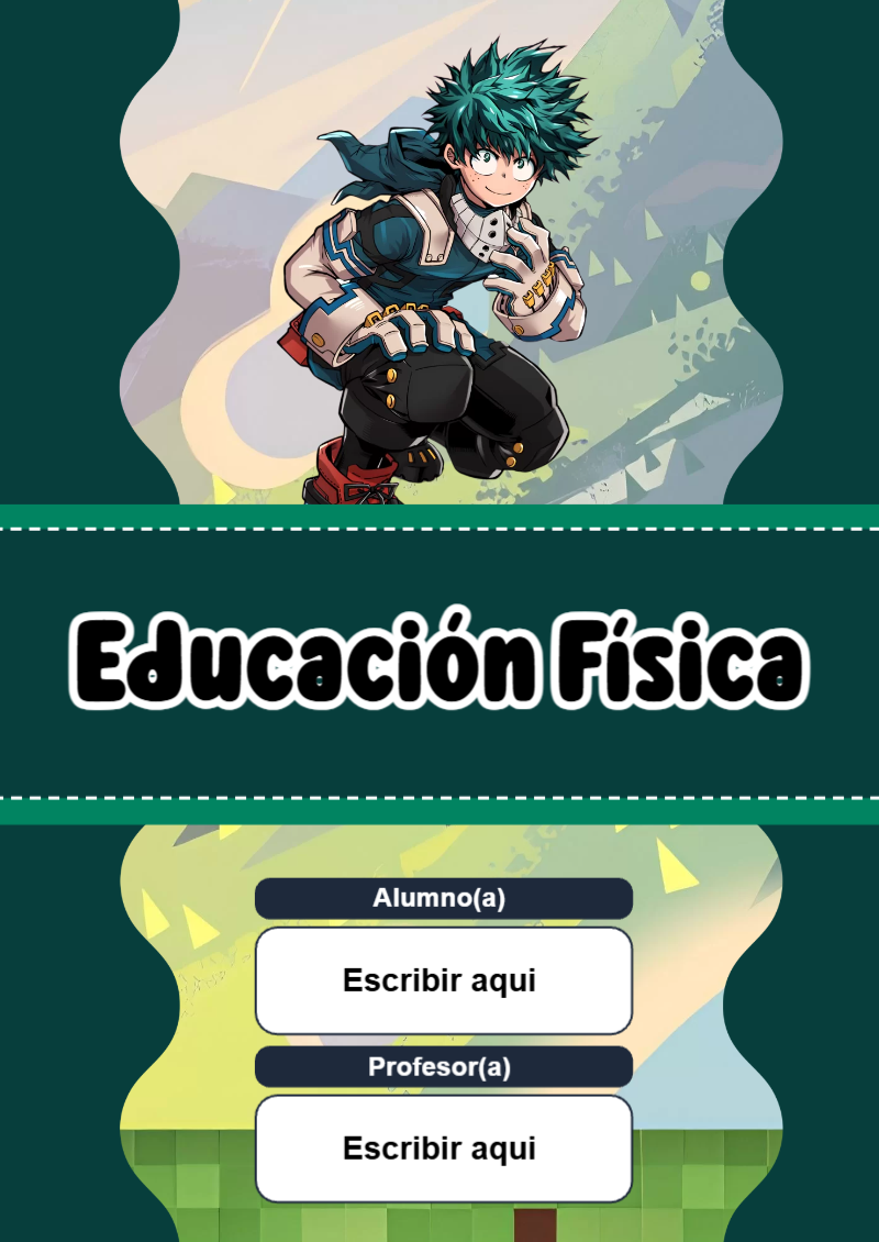 Portada de My Hero Academia de Educación Física para cuaderno personalizada para imprimir - formato digital listo para usar
