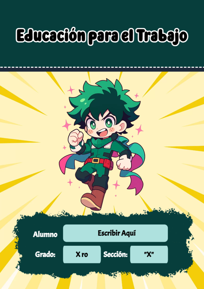 Portada de My Hero Academia de Educación para el Trabajo Editable para Imprimir Gratis