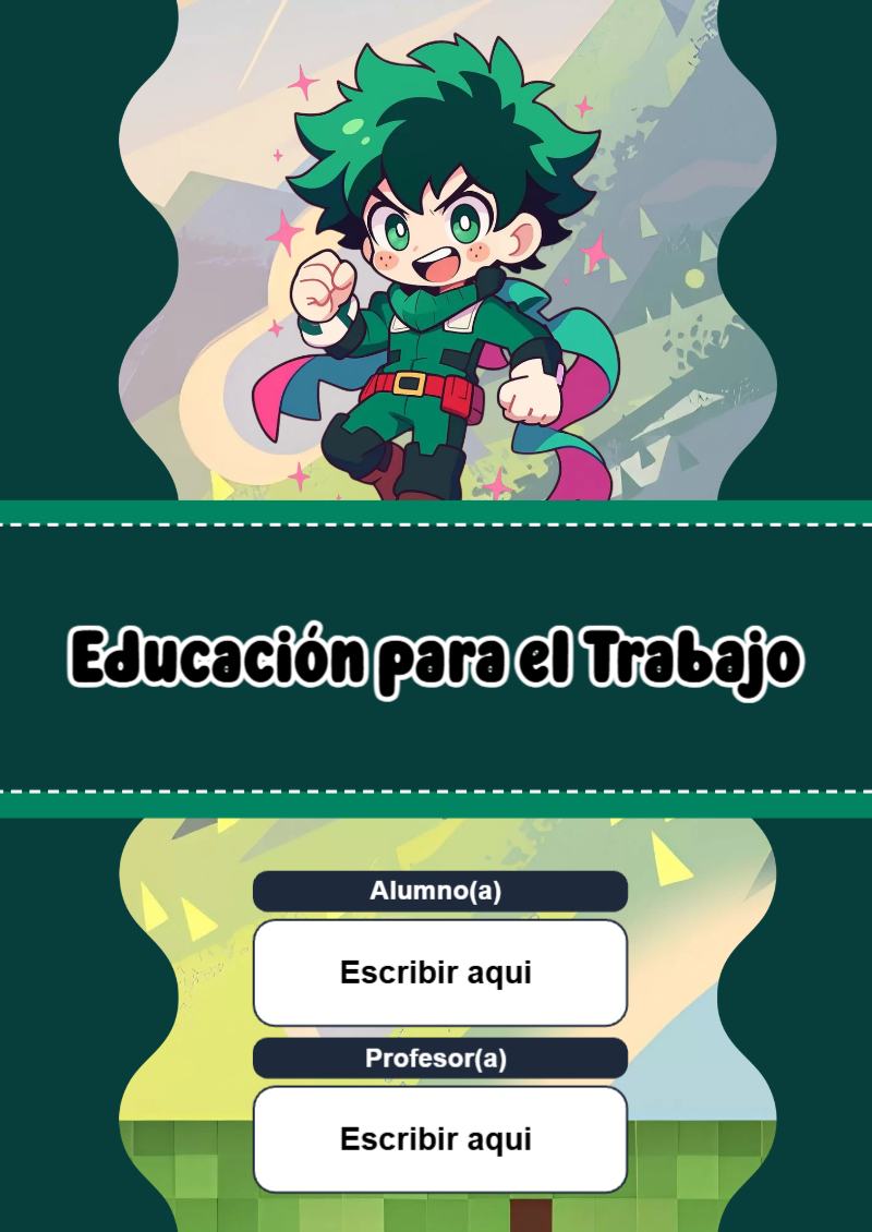 Portada de My Hero Academia de Educación para el Trabajo Editable para Imprimir Gratis