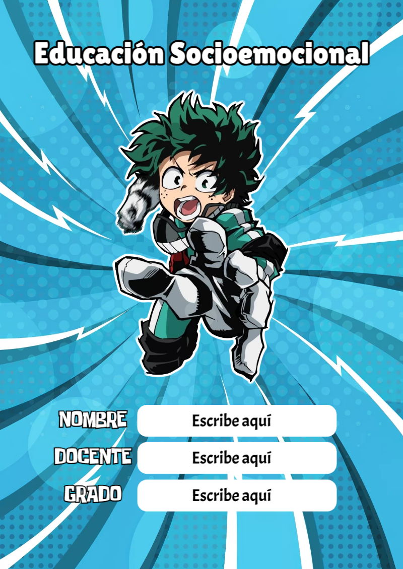 Portada de My Hero Academia de Educación Socioemocional para cuaderno decorativa y bonita - creación especial de Mini Canva
