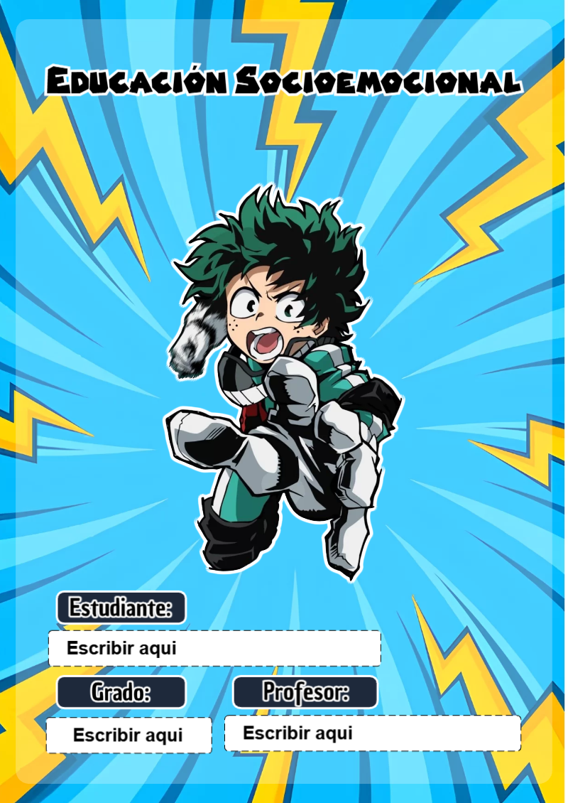 Portada de My Hero Academia de Educación Socioemocional Editable para Imprimir Gratis