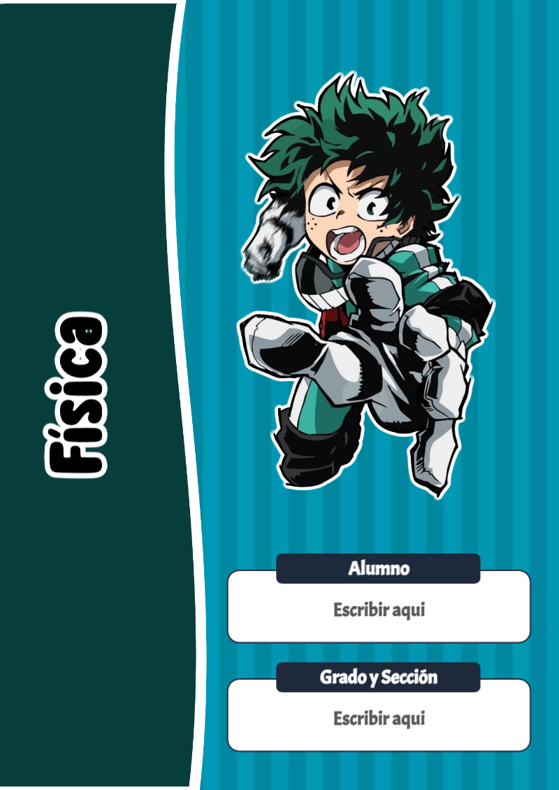 Portada de My Hero Academia de Física para cuaderno lista para imprimir en A4 - estilo único para estudiantes