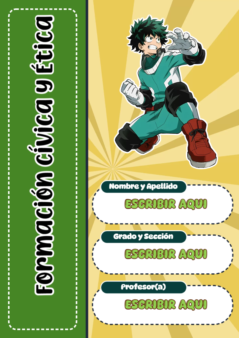 Portada de My Hero Academia de Formación Cívica y Ética para cuaderno personalizada para imprimir - para el regreso a clases
