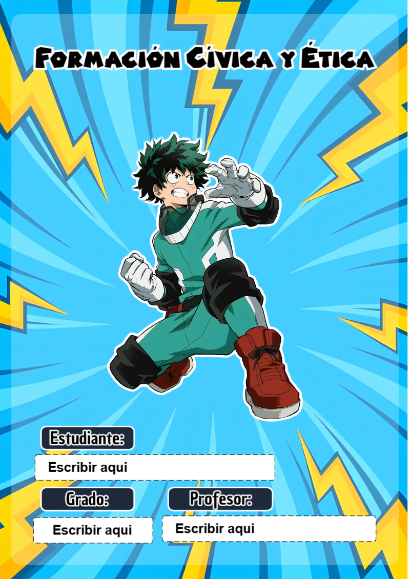 Portada de My Hero Academia de Formación Cívica y Ética para cuaderno con diseño bonito - para el regreso a clases