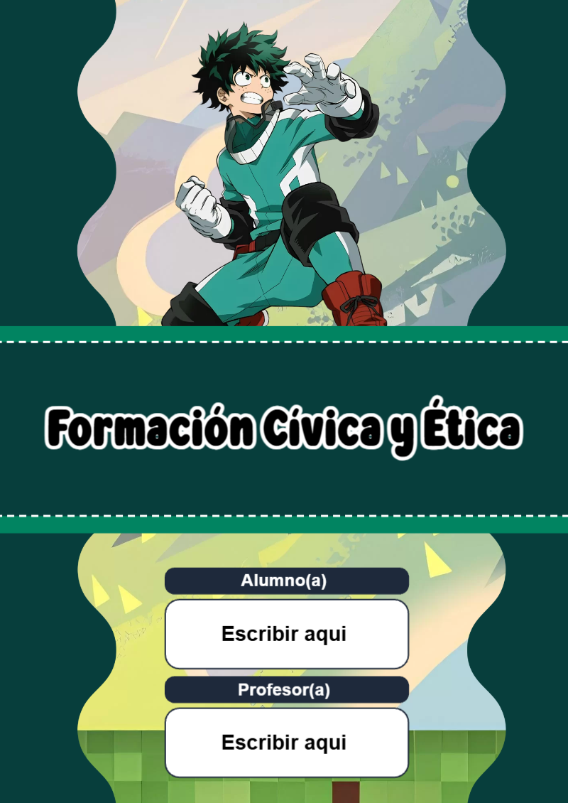 Portada de My Hero Academia de Formación Cívica y Ética Editable para Imprimir Gratis