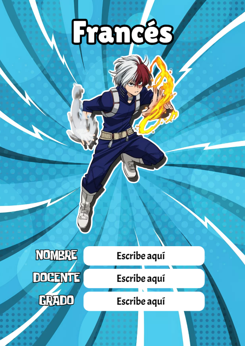 Portada de My Hero Academia de Francés para cuaderno con estilo infantil - diseño exclusivo y original