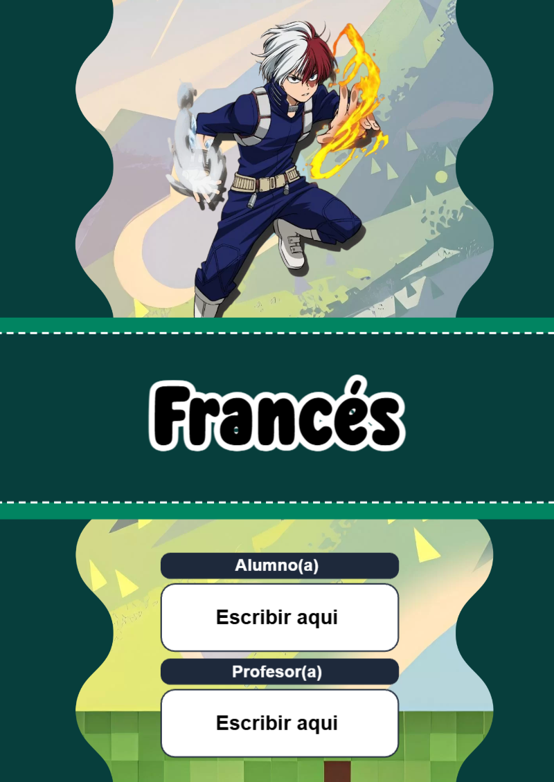 Portada de My Hero Academia de Francés Editable para Imprimir Gratis