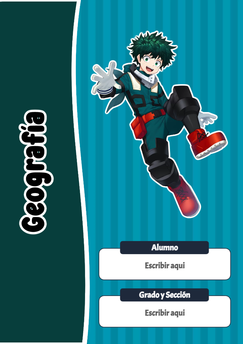 Portada de My Hero Academia de Geografía para cuaderno colorida y creativa - para el regreso a clases