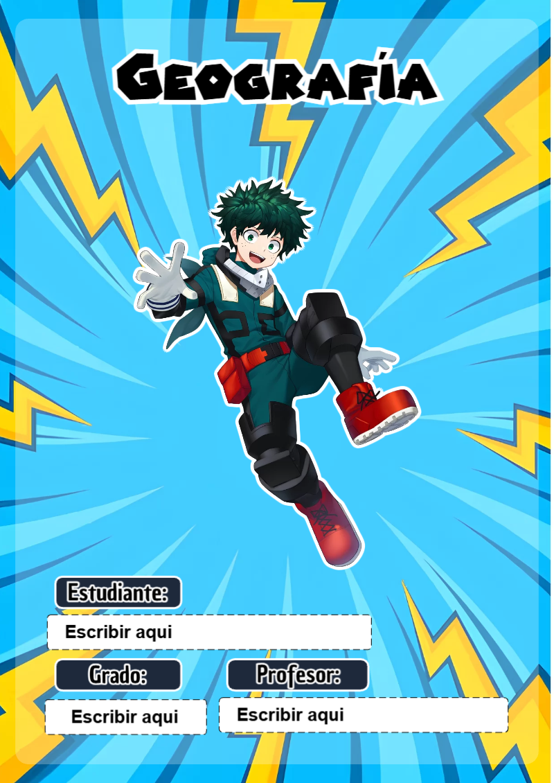 Portada de My Hero Academia de Geografía para cuaderno con estilo creativo - perfecto para organizar tus apuntes