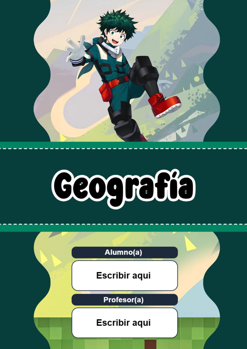Portada de My Hero Academia de Geografía Editable para Imprimir Gratis