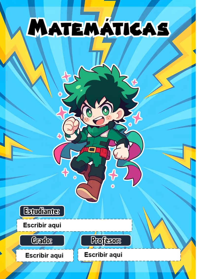 Portada de My Hero Academia de Matemáticas para cuaderno con diseño bonito - para personalizar tus materias