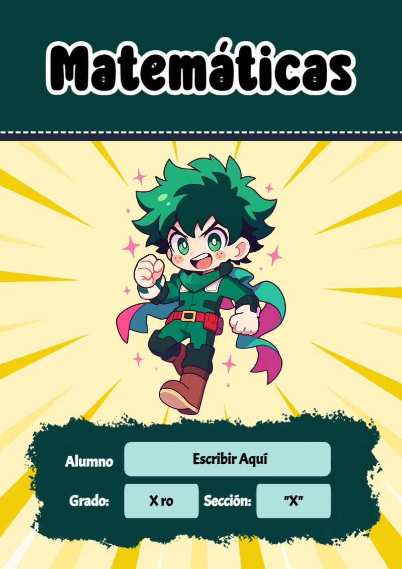 Portada de My Hero Academia de Matemáticas Editable para Imprimir Gratis