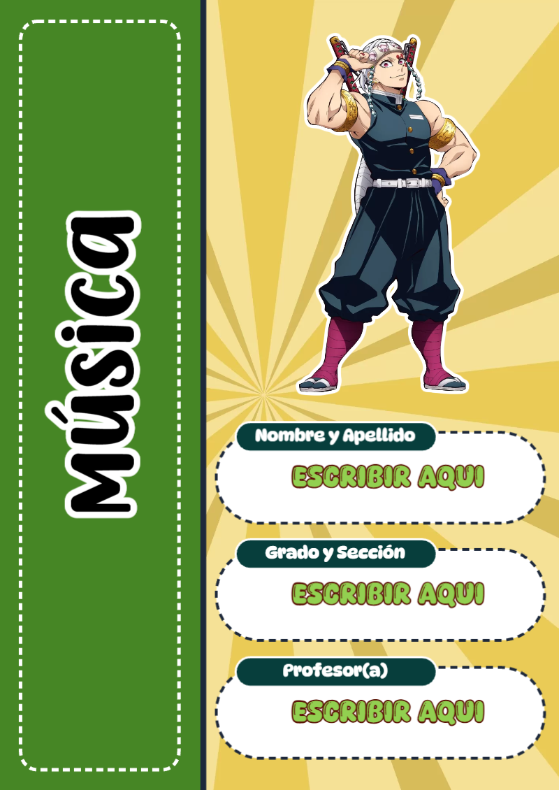 Portada de My Hero Academia de Música para cuaderno lista para imprimir en A4 - tendencia educativa 2026