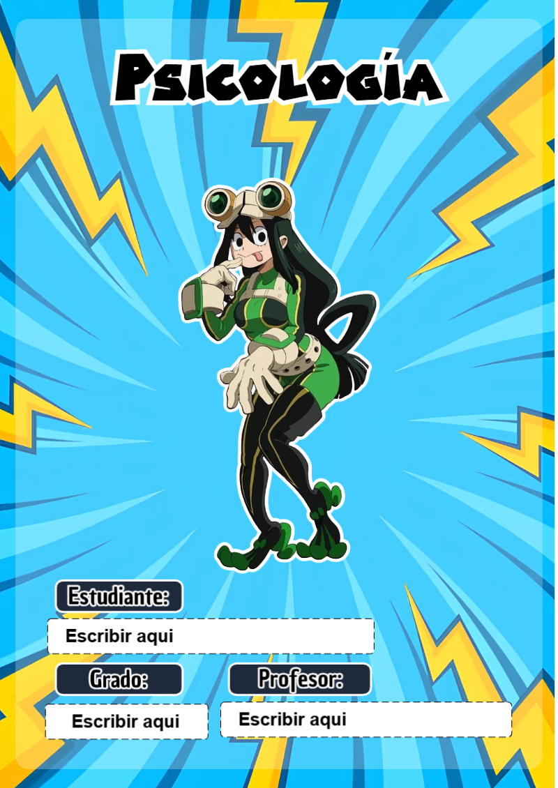 Portada de My Hero Academia de Psicología para cuaderno colorida y creativa - perfecto para organizar tus apuntes