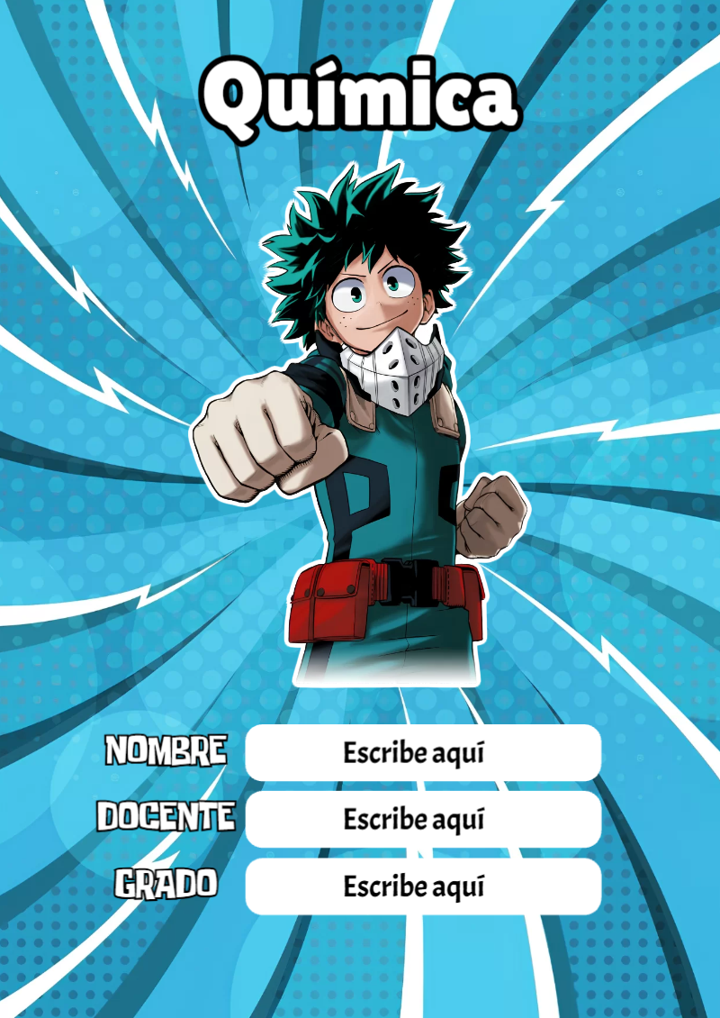 Portada de My Hero Academia de Química para cuaderno ideal para niños - con colores vivos y llamativos