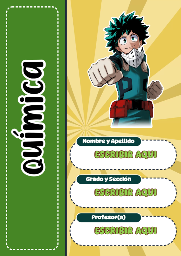 Portada de My Hero Academia de Química para cuaderno escolar para imprimir gratis - para todas las edades y grados