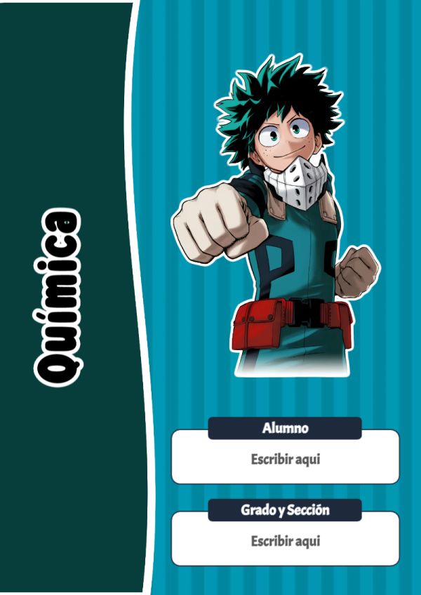 Portada de My Hero Academia de Química para cuaderno en tamaño A4 - diseño exclusivo y original