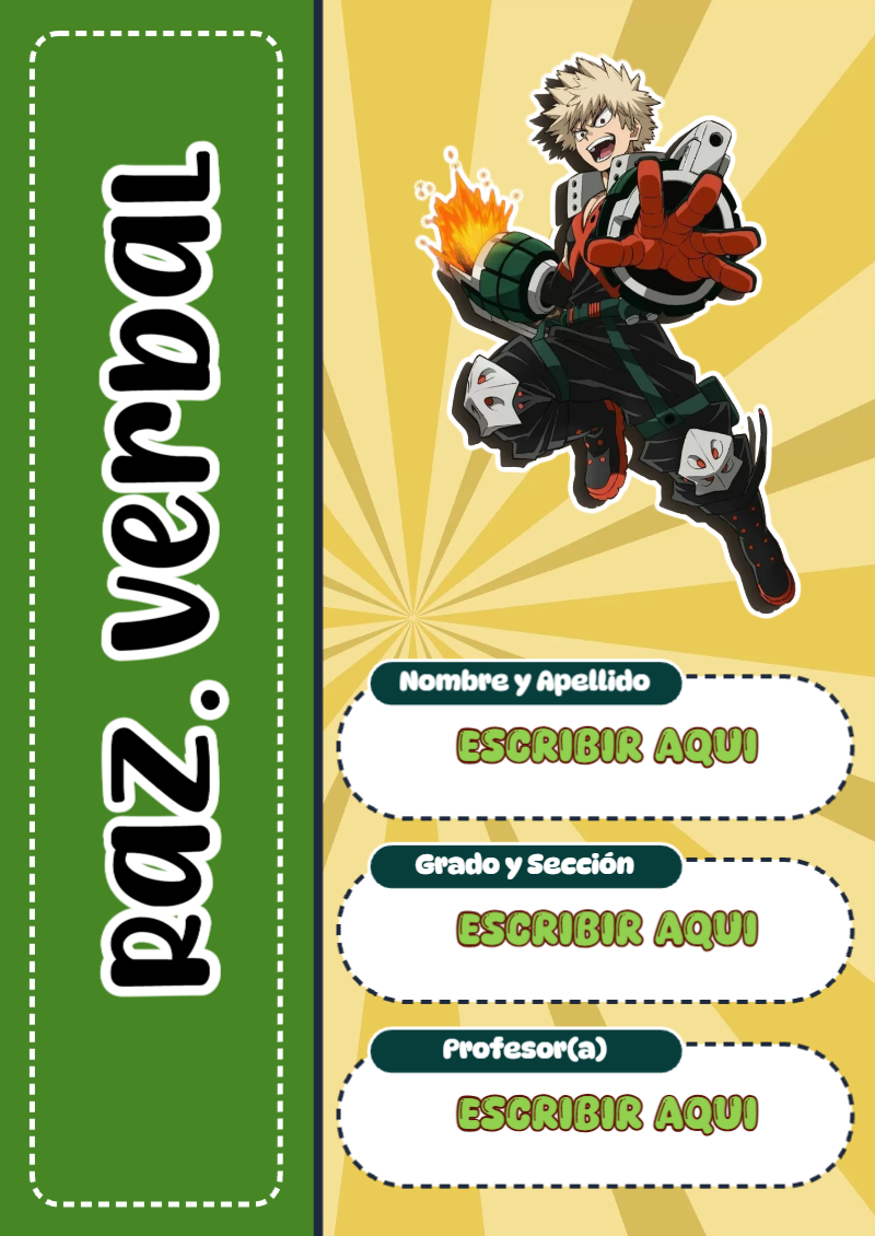 Portada de My Hero Academia de Raz. Verbal para cuaderno escolar para imprimir gratis - disponible para descarga gratuita