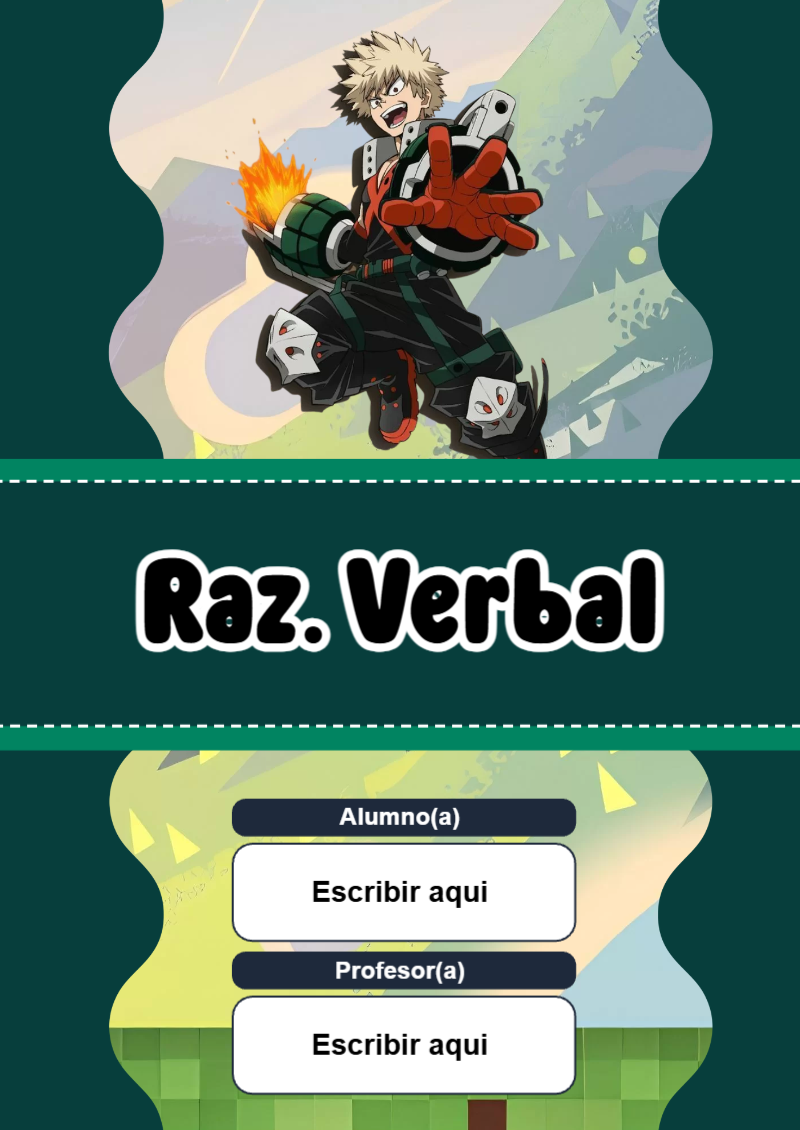 Portada de My Hero Academia de Raz. Verbal Editable para Imprimir Gratis