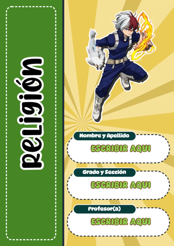Portada de My Hero Academia de Religión para cuaderno llamativa y bonita - creación especial de Mini Canva