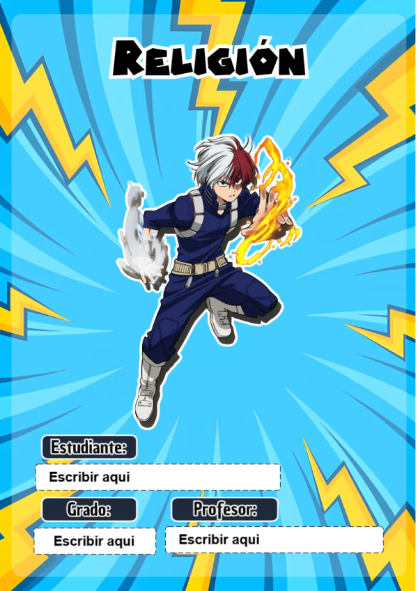 Portada de My Hero Academia de Religión para cuaderno colorida y creativa - diseño escolar moderno