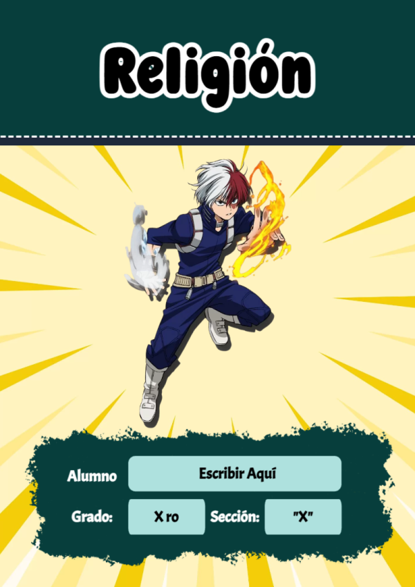 Portada de My Hero Academia de Religión para cuaderno escolar creativa - estilo único para estudiantes