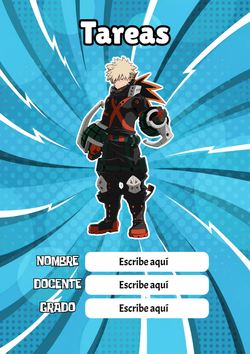 Portada de My Hero Academia de Tareas para cuaderno colorida y creativa - creación especial de Mini Canva