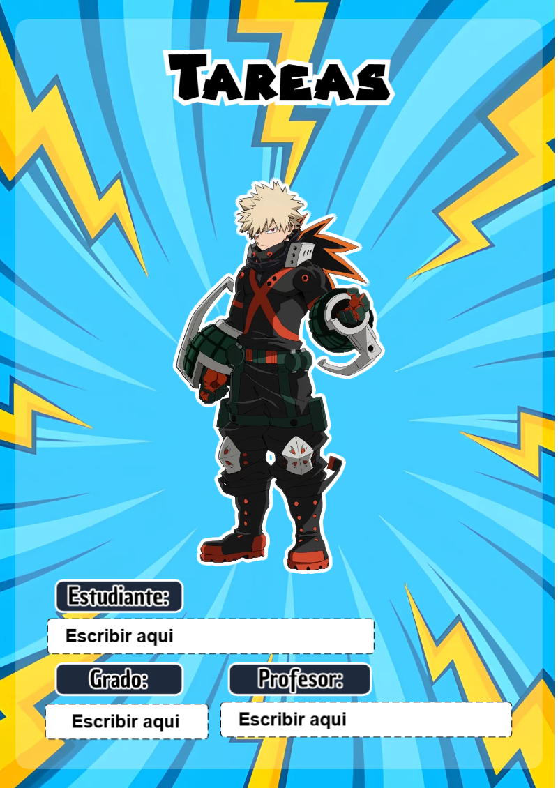 Portada de My Hero Academia de Tareas para cuaderno llamativa y bonita - formato digital listo para usar