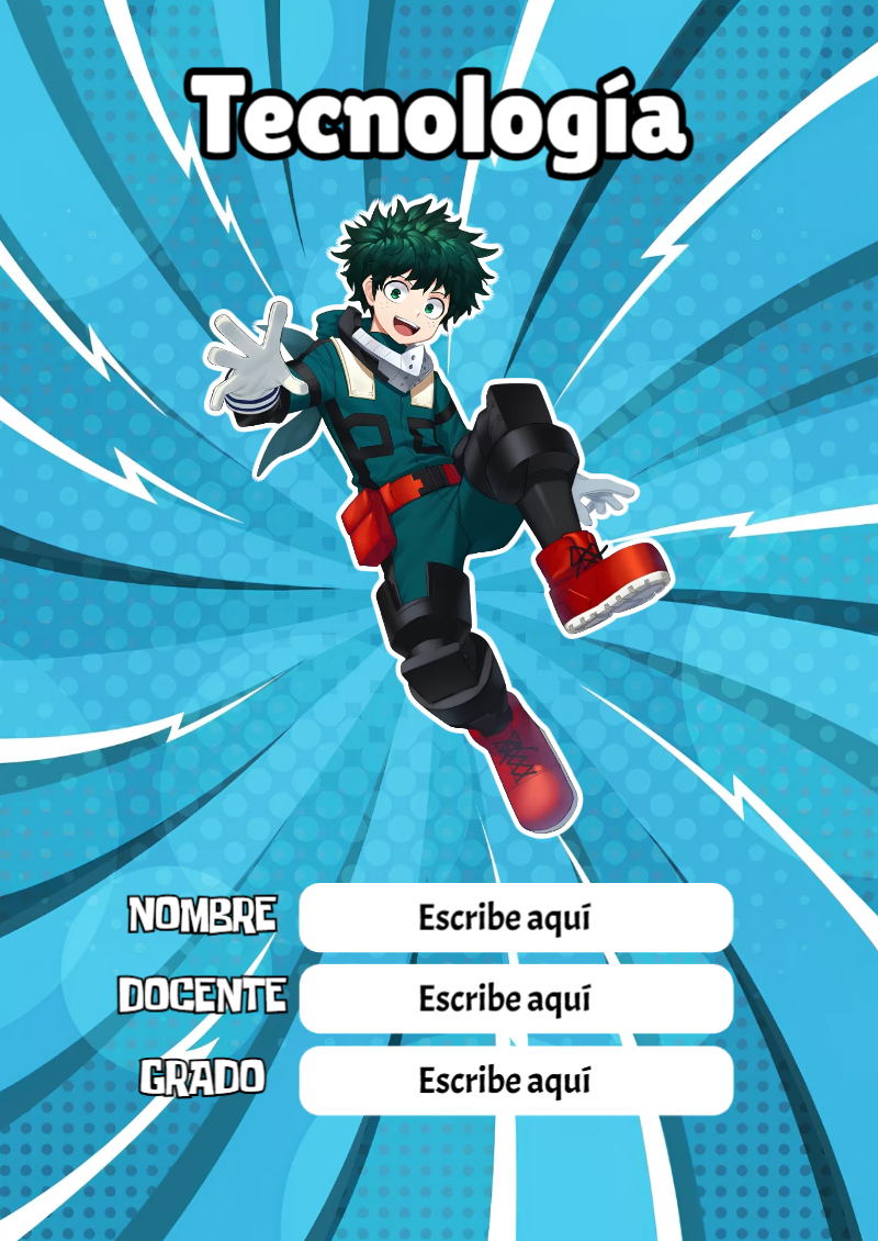 Portada de My Hero Academia de Tecnología para cuaderno escolar creativa - formato digital listo para usar