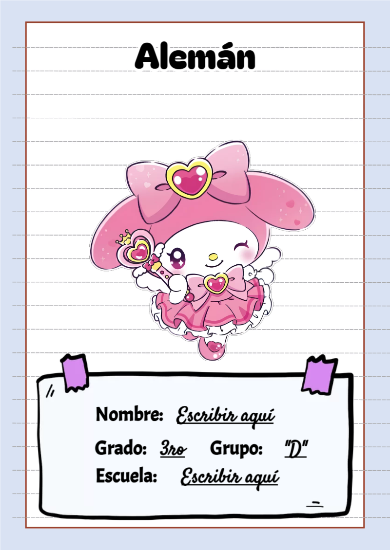 Portada de My Melody de Alemán para cuaderno escolar creativa - perfecto para organizar tus apuntes