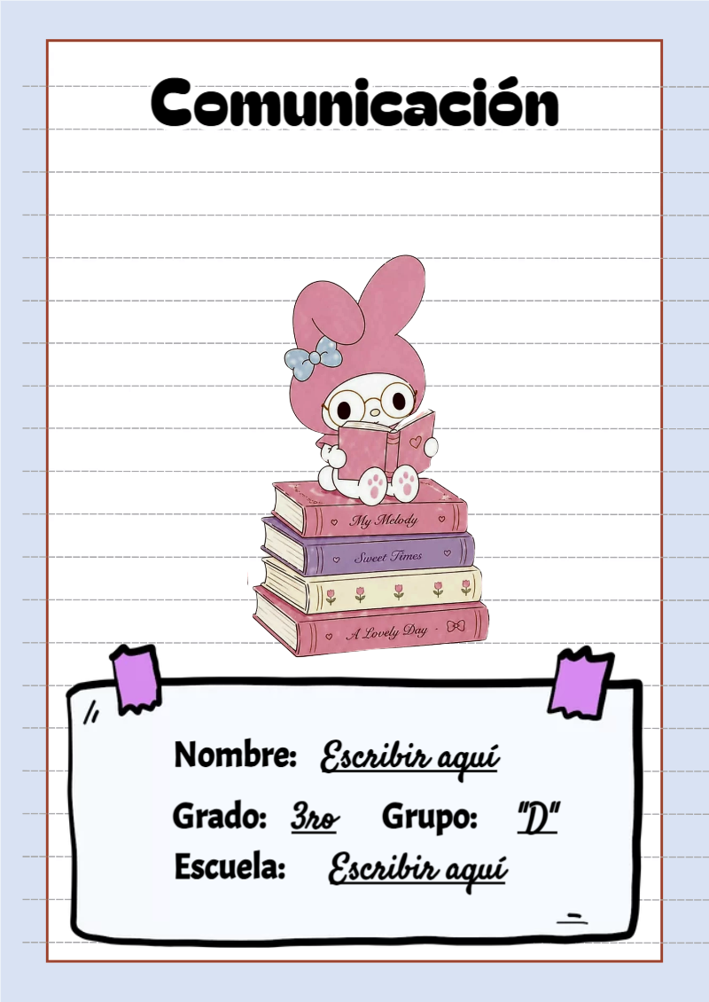 Portada de My Melody de Comunicación para cuaderno bonita para imprimir - creación especial de Mini Canva