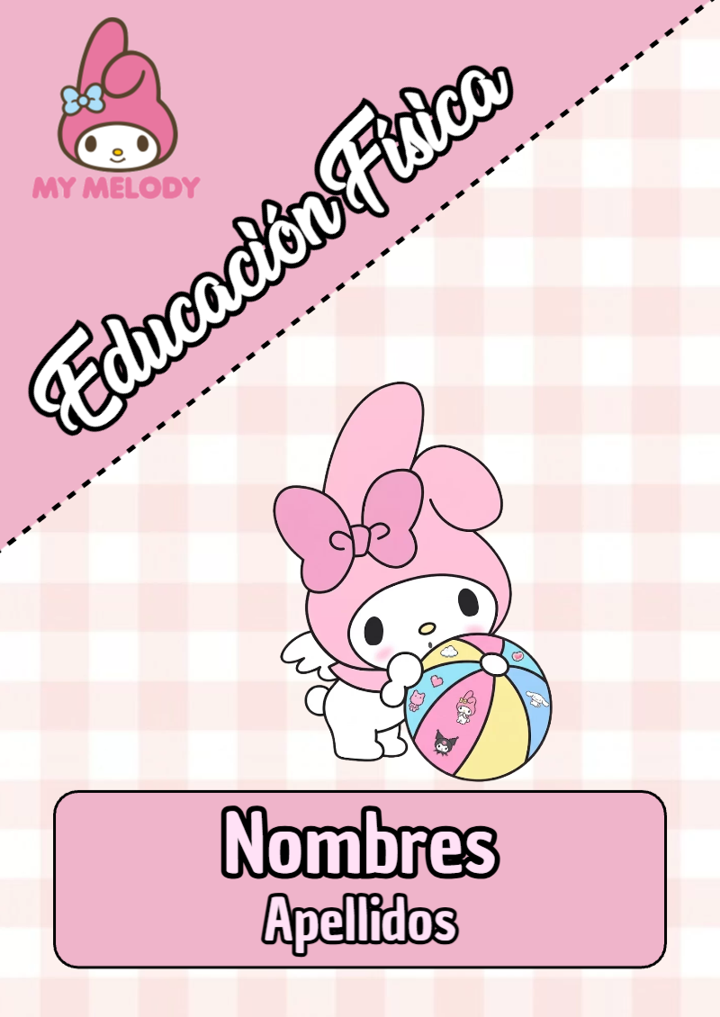 Portada de My Melody de Educación Física para cuaderno escolar creativa - formato digital listo para usar